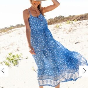 Pink Chicken Blue and White Maxi Dress -M
